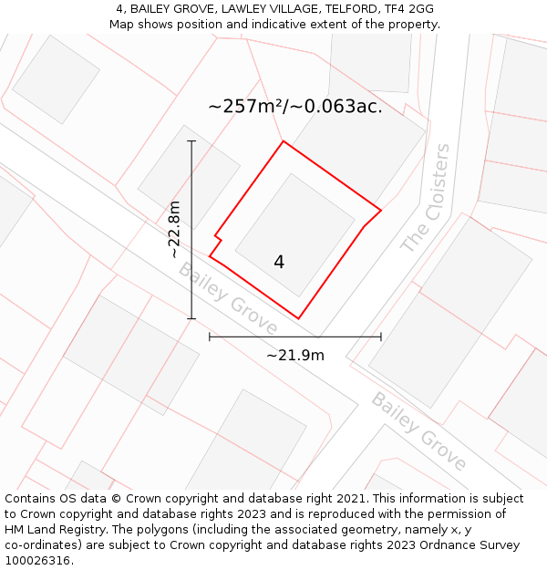 4, BAILEY GROVE, LAWLEY VILLAGE, TELFORD, TF4 2GG: Plot and title map