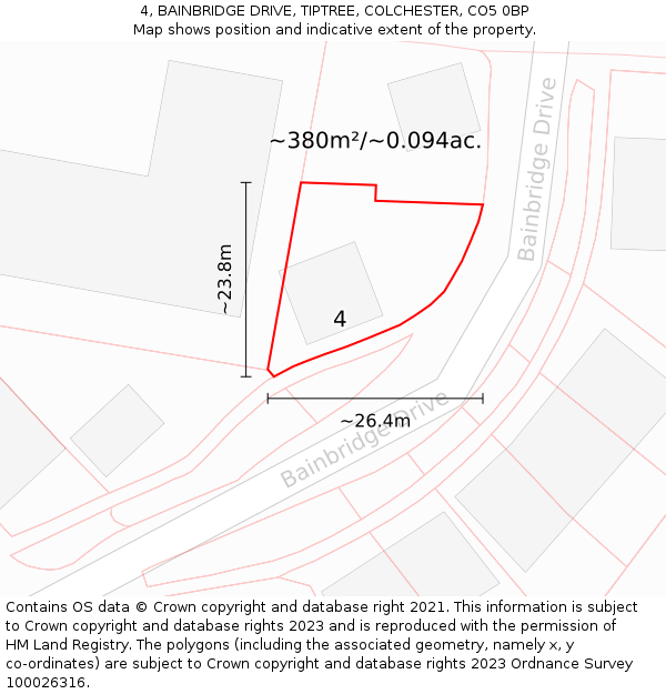 4, BAINBRIDGE DRIVE, TIPTREE, COLCHESTER, CO5 0BP: Plot and title map