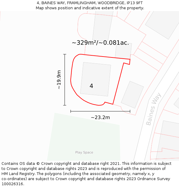 4, BAINES WAY, FRAMLINGHAM, WOODBRIDGE, IP13 9FT: Plot and title map