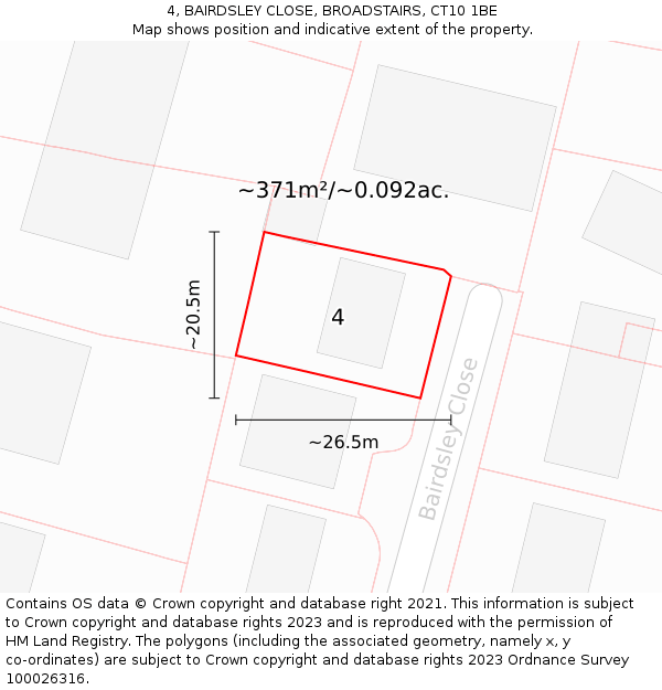 4, BAIRDSLEY CLOSE, BROADSTAIRS, CT10 1BE: Plot and title map