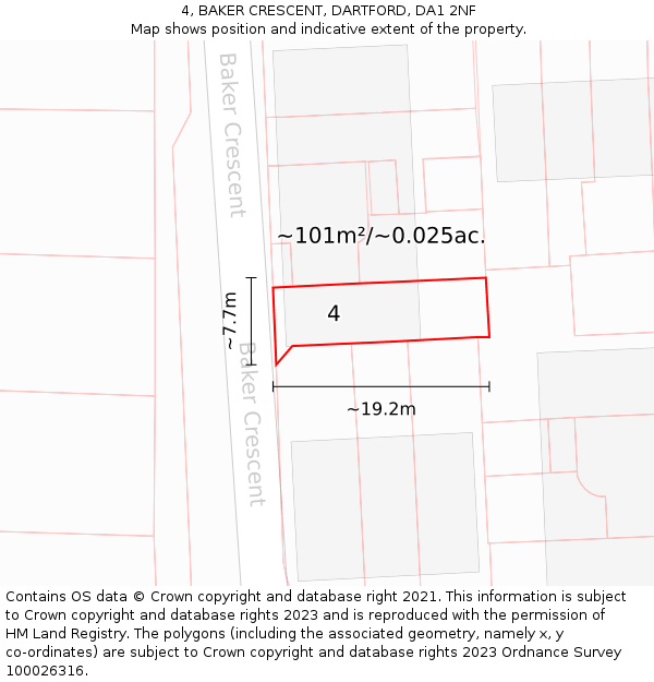 4, BAKER CRESCENT, DARTFORD, DA1 2NF: Plot and title map