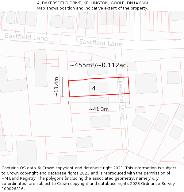 4, BAKERSFIELD DRIVE, KELLINGTON, GOOLE, DN14 0NN: Plot and title map