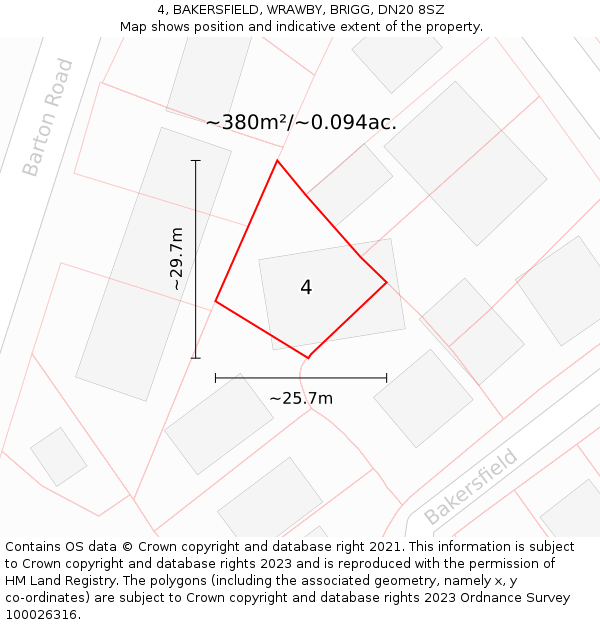 4, BAKERSFIELD, WRAWBY, BRIGG, DN20 8SZ: Plot and title map
