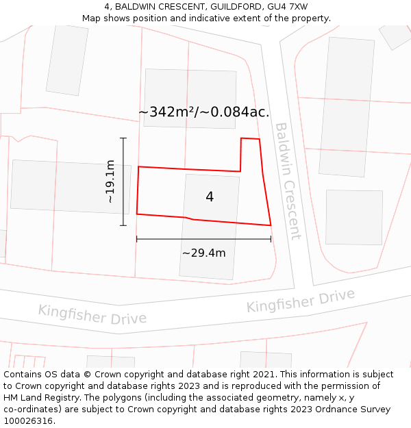 4, BALDWIN CRESCENT, GUILDFORD, GU4 7XW: Plot and title map
