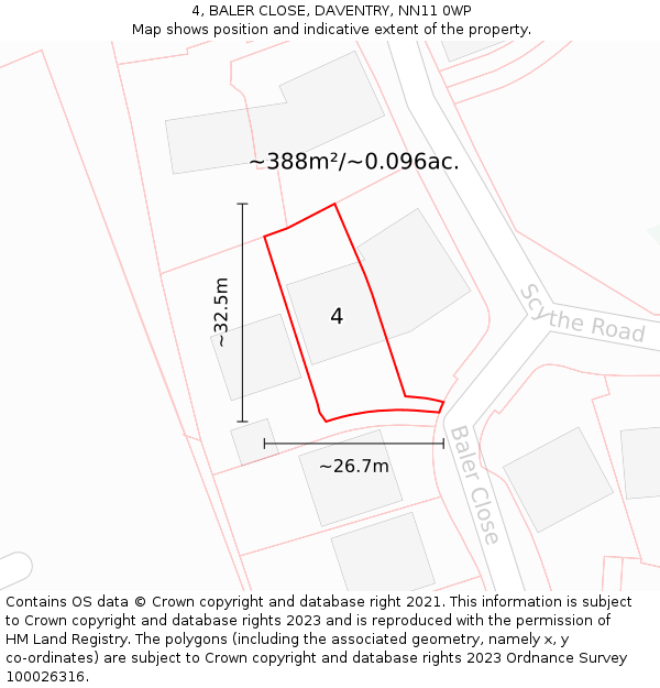 4, BALER CLOSE, DAVENTRY, NN11 0WP: Plot and title map
