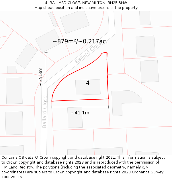 4, BALLARD CLOSE, NEW MILTON, BH25 5HW: Plot and title map