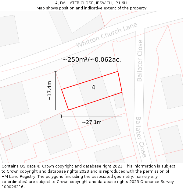 4, BALLATER CLOSE, IPSWICH, IP1 6LL: Plot and title map