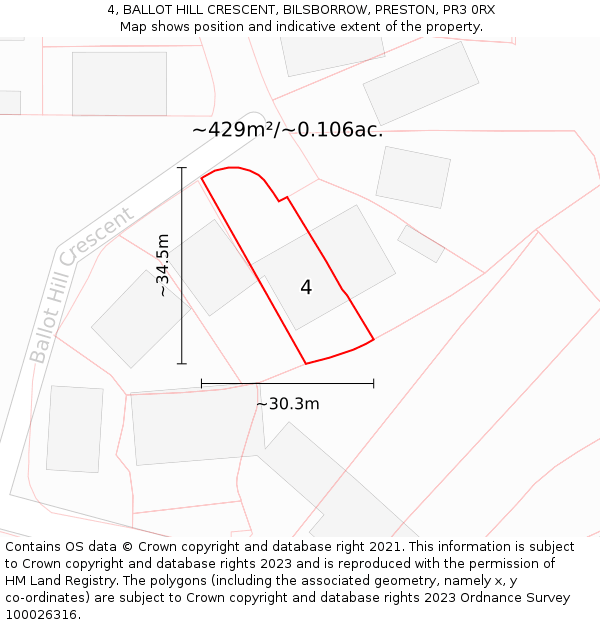 4, BALLOT HILL CRESCENT, BILSBORROW, PRESTON, PR3 0RX: Plot and title map
