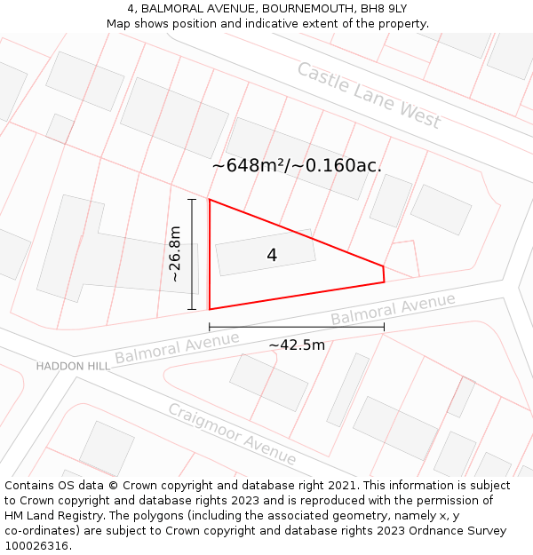 4, BALMORAL AVENUE, BOURNEMOUTH, BH8 9LY: Plot and title map