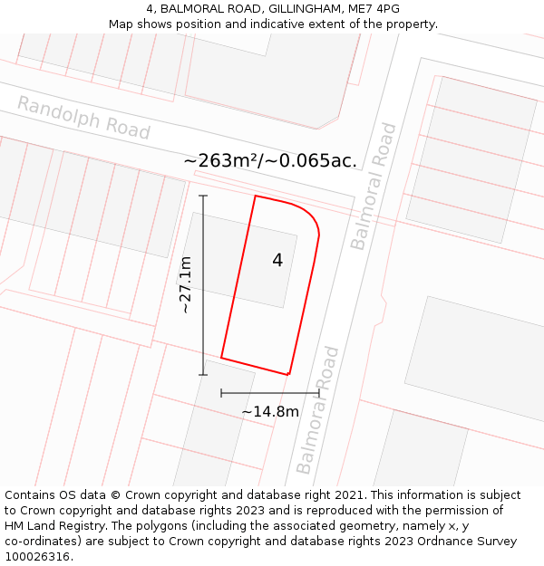 4, BALMORAL ROAD, GILLINGHAM, ME7 4PG: Plot and title map
