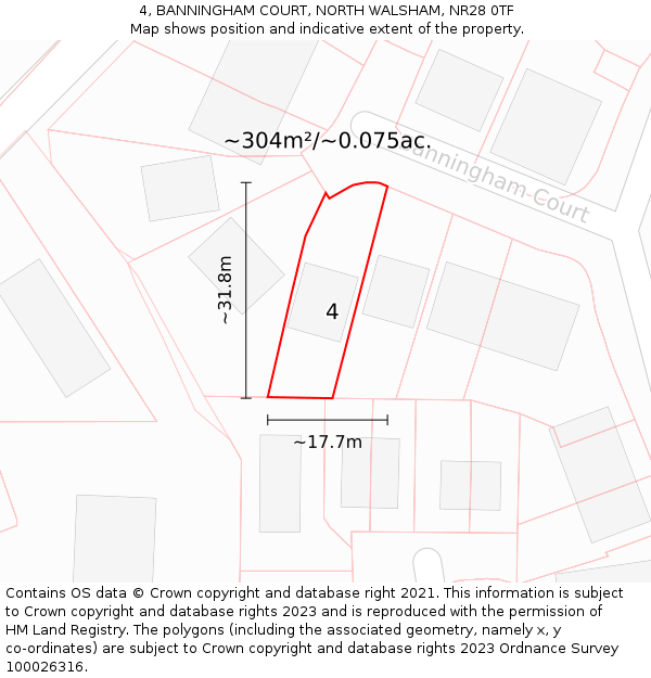 4, BANNINGHAM COURT, NORTH WALSHAM, NR28 0TF: Plot and title map