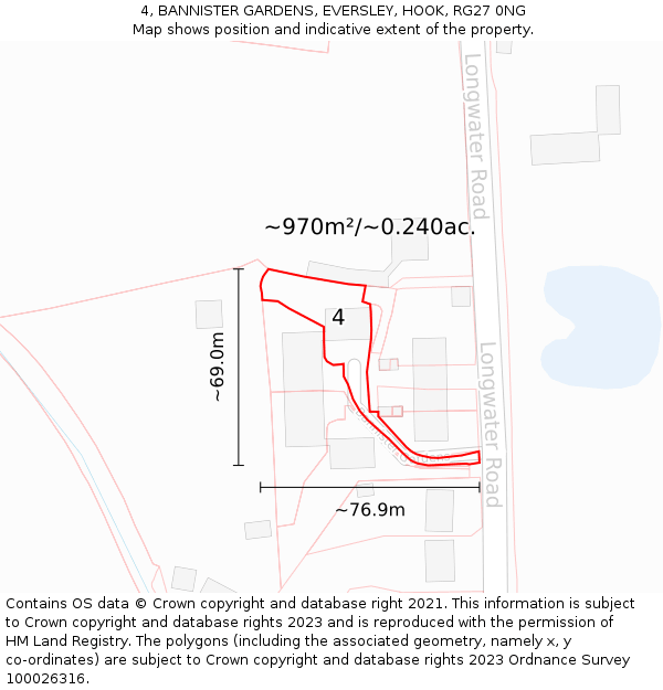 4, BANNISTER GARDENS, EVERSLEY, HOOK, RG27 0NG: Plot and title map