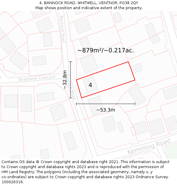 4, BANNOCK ROAD, WHITWELL, VENTNOR, PO38 2QY: Plot and title map