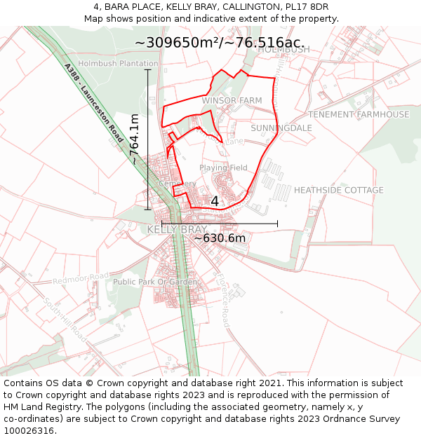 4, BARA PLACE, KELLY BRAY, CALLINGTON, PL17 8DR: Plot and title map