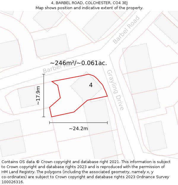 4, BARBEL ROAD, COLCHESTER, CO4 3EJ: Plot and title map