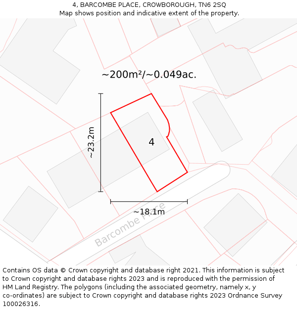 4, BARCOMBE PLACE, CROWBOROUGH, TN6 2SQ: Plot and title map