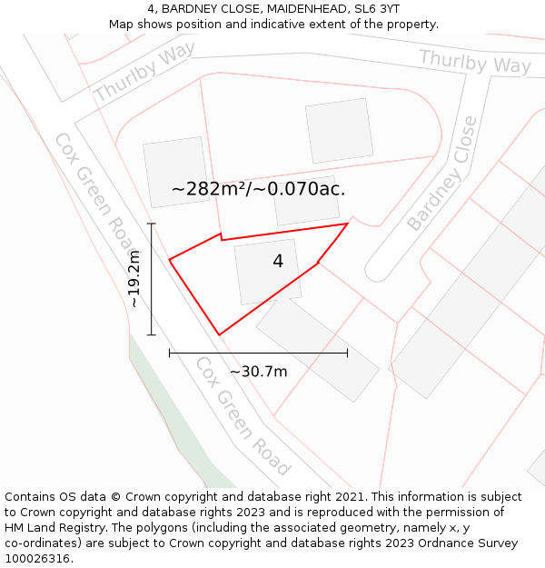 4, BARDNEY CLOSE, MAIDENHEAD, SL6 3YT: Plot and title map