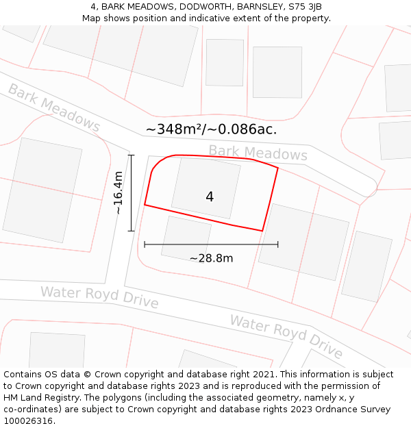 4, BARK MEADOWS, DODWORTH, BARNSLEY, S75 3JB: Plot and title map