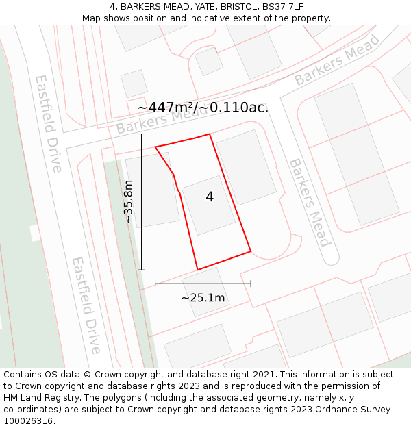 4, BARKERS MEAD, YATE, BRISTOL, BS37 7LF: Plot and title map