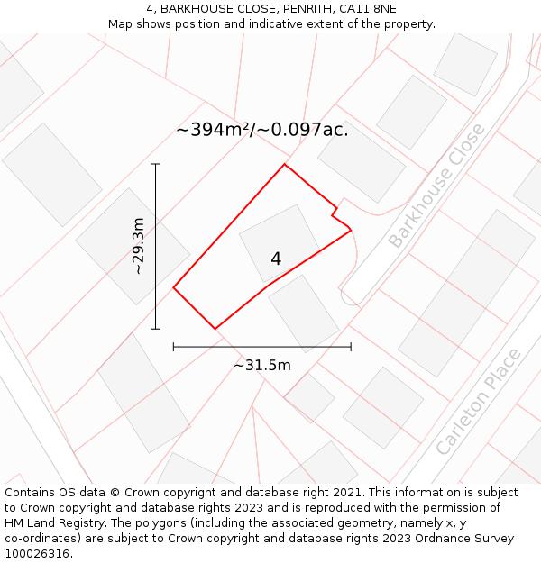 4, BARKHOUSE CLOSE, PENRITH, CA11 8NE: Plot and title map