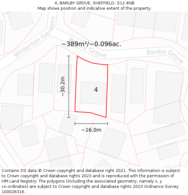 4, BARLBY GROVE, SHEFFIELD, S12 4NB: Plot and title map