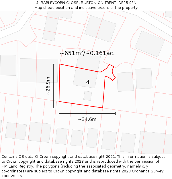 4, BARLEYCORN CLOSE, BURTON-ON-TRENT, DE15 9FN: Plot and title map