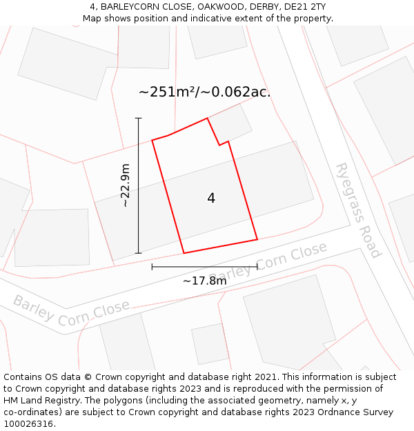 4, BARLEYCORN CLOSE, OAKWOOD, DERBY, DE21 2TY: Plot and title map