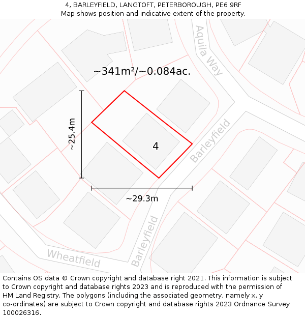 4, BARLEYFIELD, LANGTOFT, PETERBOROUGH, PE6 9RF: Plot and title map