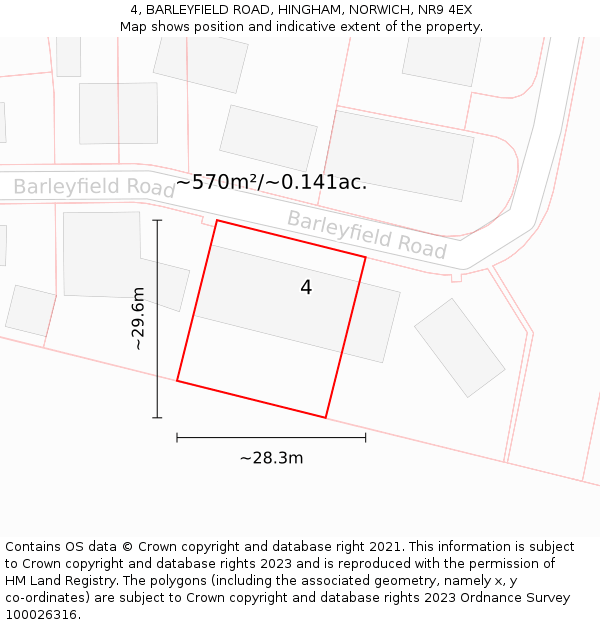 4, BARLEYFIELD ROAD, HINGHAM, NORWICH, NR9 4EX: Plot and title map