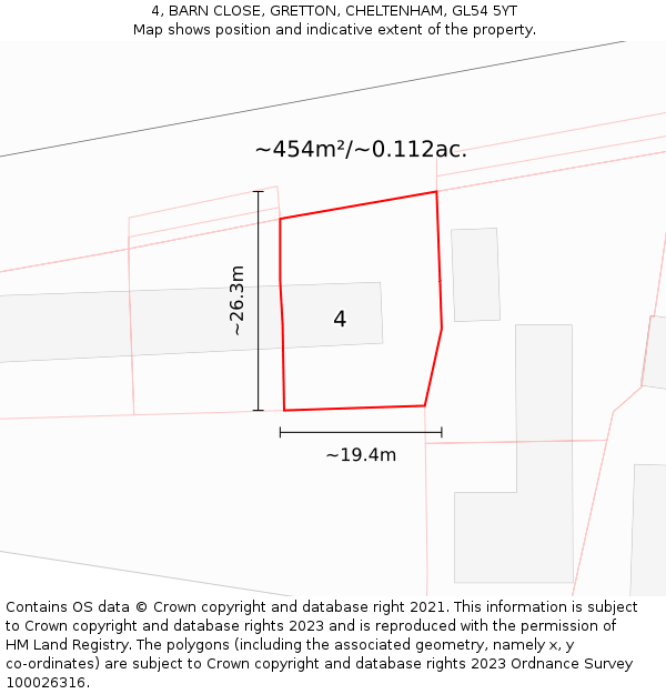 4, BARN CLOSE, GRETTON, CHELTENHAM, GL54 5YT: Plot and title map