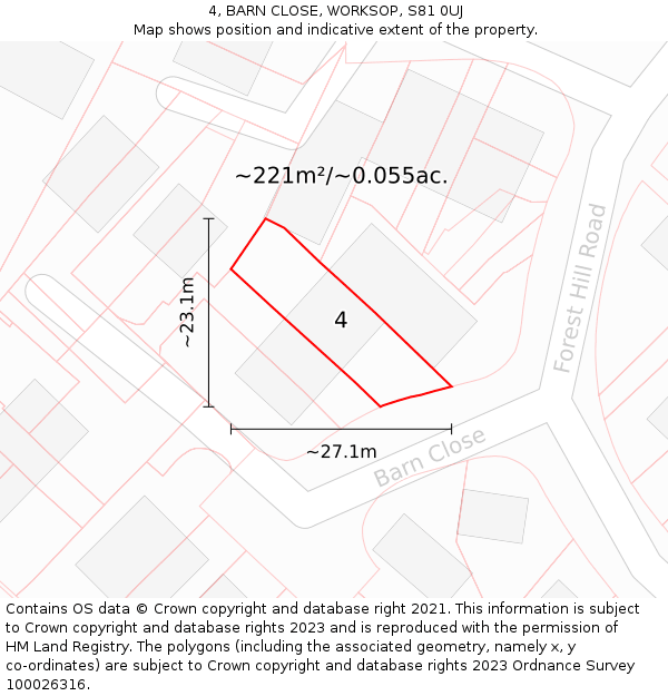 4, BARN CLOSE, WORKSOP, S81 0UJ: Plot and title map