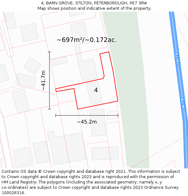 4, BARN GROVE, STILTON, PETERBOROUGH, PE7 3RW: Plot and title map