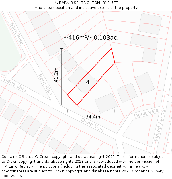 4, BARN RISE, BRIGHTON, BN1 5EE: Plot and title map