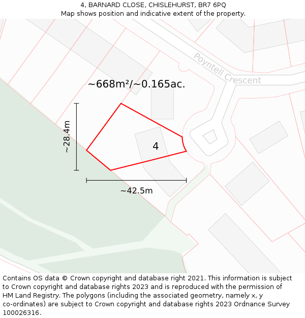 4, BARNARD CLOSE, CHISLEHURST, BR7 6PQ: Plot and title map