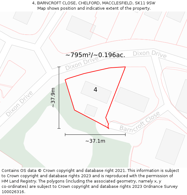 4, BARNCROFT CLOSE, CHELFORD, MACCLESFIELD, SK11 9SW: Plot and title map