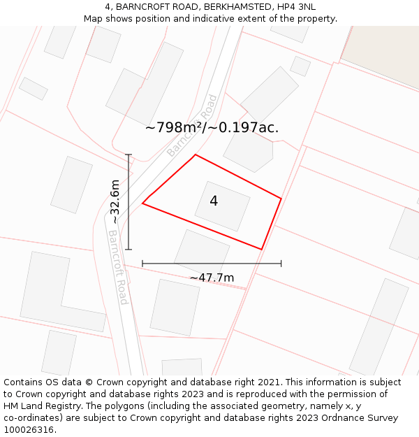 4, BARNCROFT ROAD, BERKHAMSTED, HP4 3NL: Plot and title map