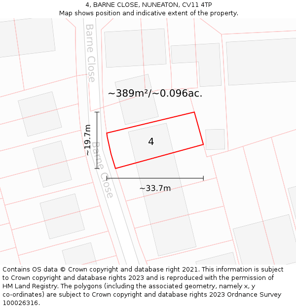 4, BARNE CLOSE, NUNEATON, CV11 4TP: Plot and title map