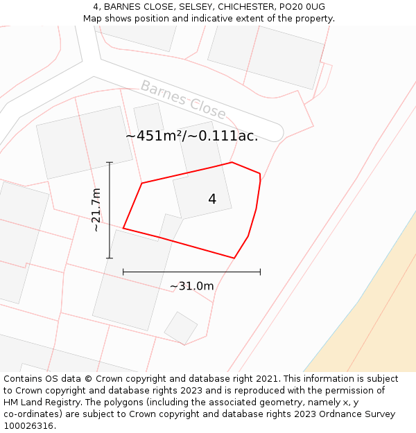 4, BARNES CLOSE, SELSEY, CHICHESTER, PO20 0UG: Plot and title map