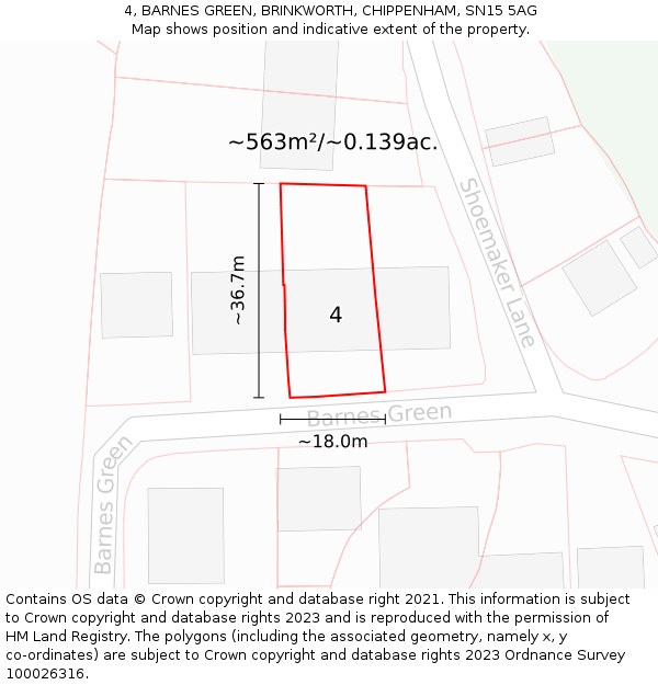 4, BARNES GREEN, BRINKWORTH, CHIPPENHAM, SN15 5AG: Plot and title map