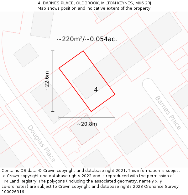 4, BARNES PLACE, OLDBROOK, MILTON KEYNES, MK6 2RJ: Plot and title map