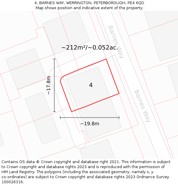 4, BARNES WAY, WERRINGTON, PETERBOROUGH, PE4 6QD: Plot and title map