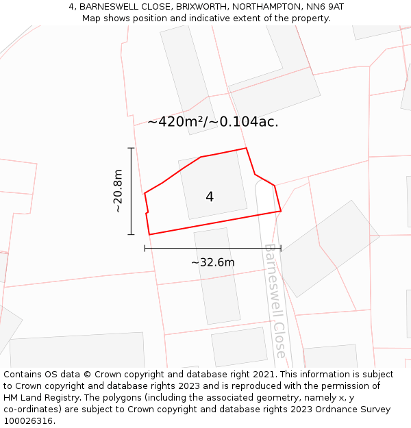 4, BARNESWELL CLOSE, BRIXWORTH, NORTHAMPTON, NN6 9AT: Plot and title map