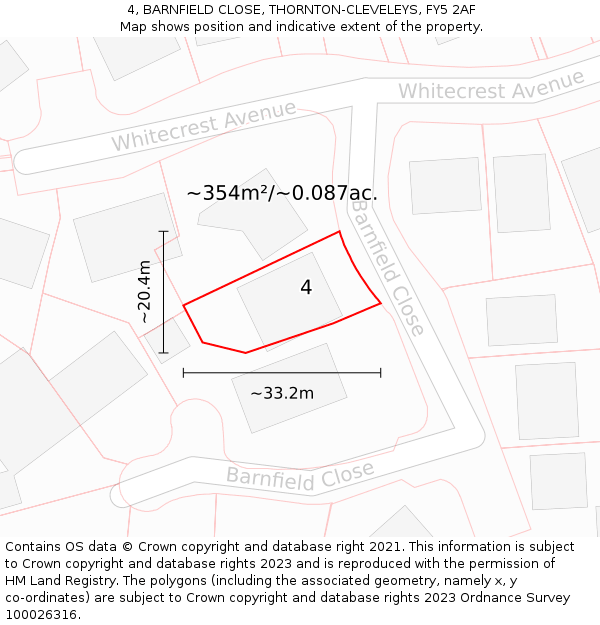 4, BARNFIELD CLOSE, THORNTON-CLEVELEYS, FY5 2AF: Plot and title map
