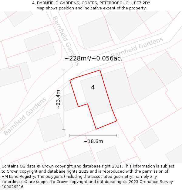 4, BARNFIELD GARDENS, COATES, PETERBOROUGH, PE7 2DY: Plot and title map
