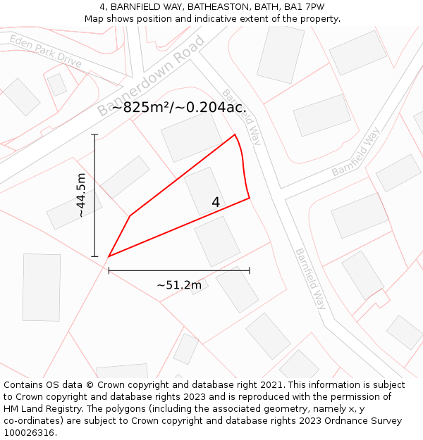 4, BARNFIELD WAY, BATHEASTON, BATH, BA1 7PW: Plot and title map