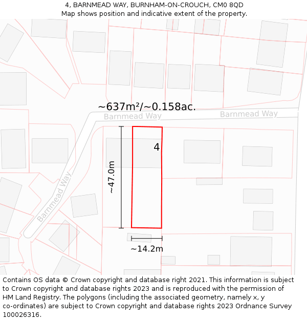 4, BARNMEAD WAY, BURNHAM-ON-CROUCH, CM0 8QD: Plot and title map