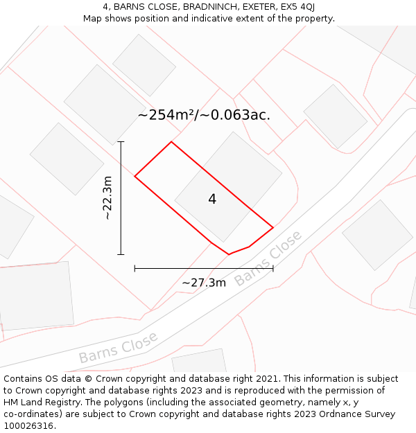 4, BARNS CLOSE, BRADNINCH, EXETER, EX5 4QJ: Plot and title map