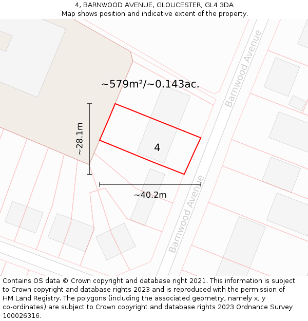 4, BARNWOOD AVENUE, GLOUCESTER, GL4 3DA: Plot and title map
