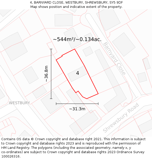 4, BARNYARD CLOSE, WESTBURY, SHREWSBURY, SY5 9DF: Plot and title map