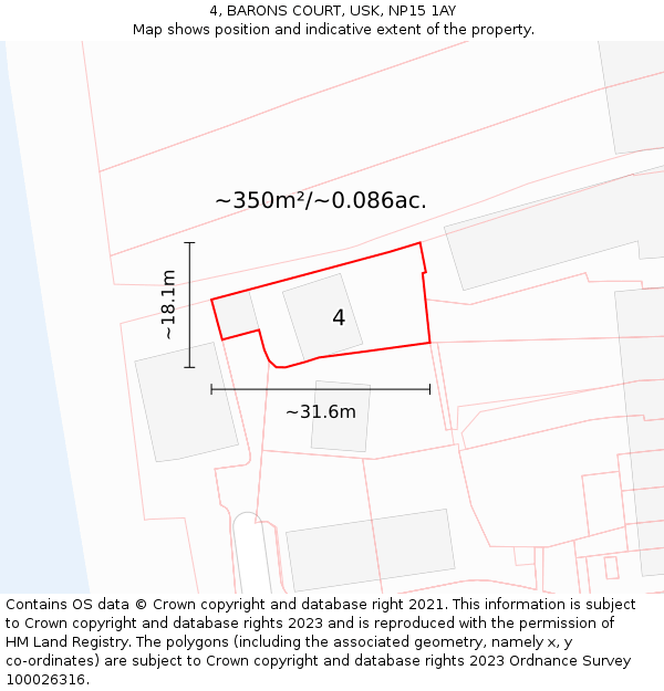 4, BARONS COURT, USK, NP15 1AY: Plot and title map